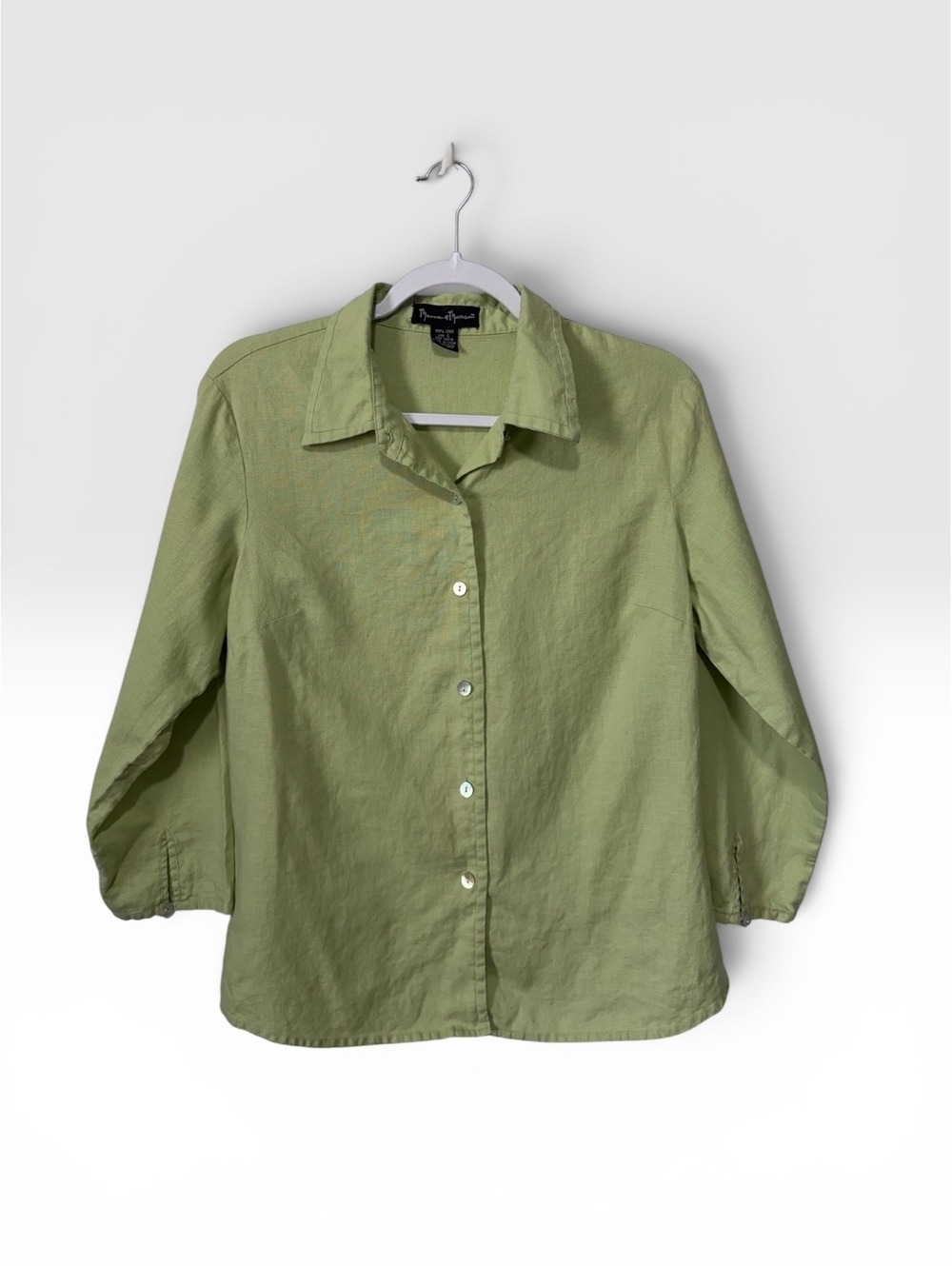 Mercer & Madison Coastal Grandma 100% Linen Light Green Button-Up Shirt Size L
